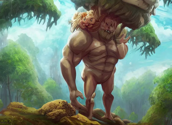 Prompt: a cartoonish cute anthropomorphic Titan from attack on Titan is in a mystical forest full of wonders, pine trees, magical atmosphere, trending on artstation, 30mm, by Noah Bradley trending on ArtStation, deviantart, high detail, stylized portrait H 704