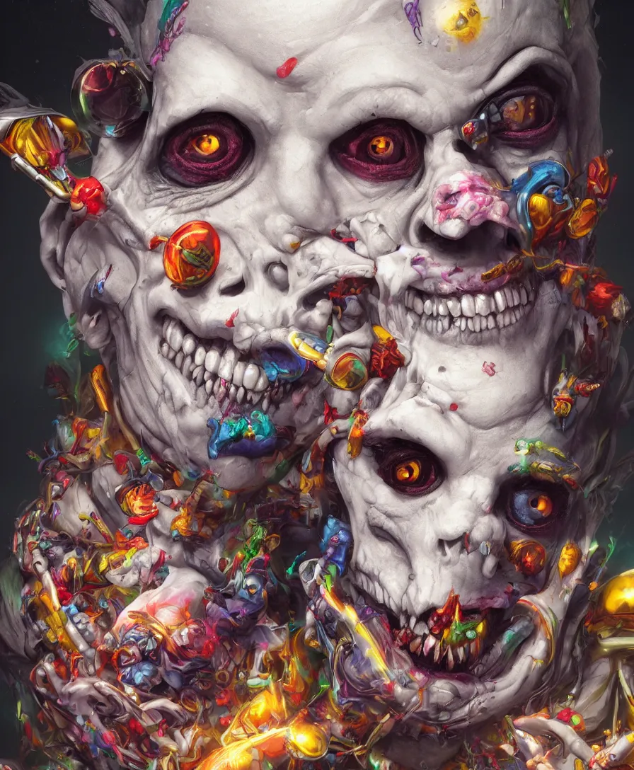 Prompt: death Clown, high detail, deviantart, artstation, octane render, cinematic, hyper realism, 8k, depth of field, artstation, concept art, illustration, vibrant colors, by Tristan Eaton Stanley Artgerm and Tom Bagshaw