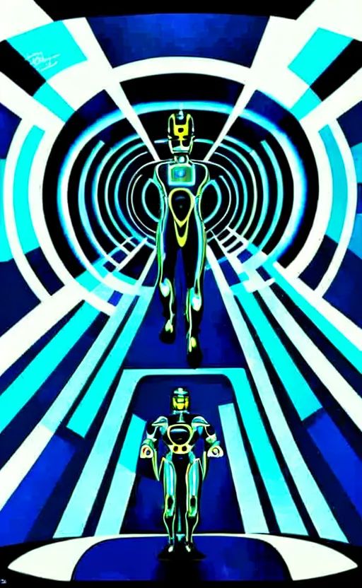Image similar to psychedelic from the movie tron wide angle shot, white background, vector art, illustration by frank frazetta
