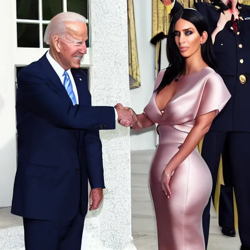 Image similar to Joe Biden and Kim Kardashian shaking hands