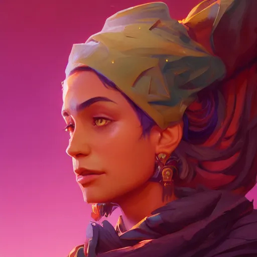 Image similar to beautiful female portrait, maya ali mage, gloomhaven, dynamic lighting, gaudy colors, octane render aesthetic, matte painting concept art, official fanart behance hd artstation by jesper ejsing, by rhads and makoto shinkai and lois van baarle and ilya kuvshinov and rossdraws