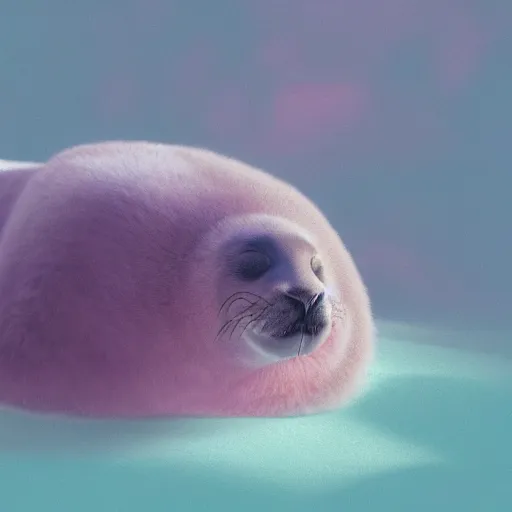 Image similar to Prince in pastel!!!!, **whimsical acrylic modern pop surrealism,** A seal sleeping peacefully in a kelp forest, **cinematic, hyper realistic, detailed, 8k, octane render**.