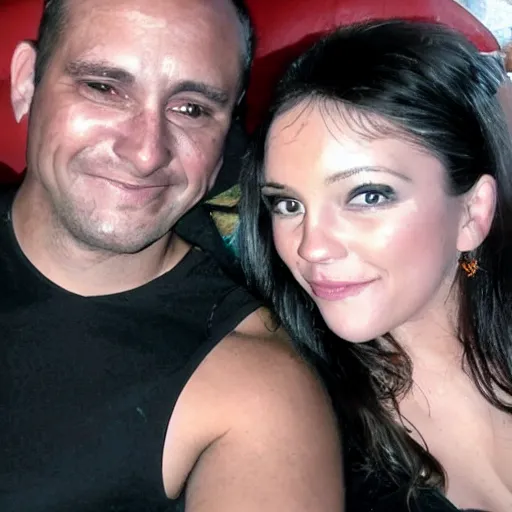 Image similar to photo of a 4 0 year old man that looks young for his age dating a very attractive 2 2 year old woman wearing a bikini. they are at a nightclub.