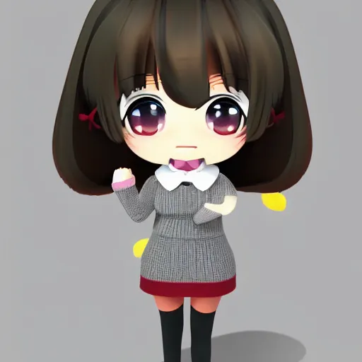 Prompt: cute fumo plush of an office girl in a woolen sweater, chibi anime girl, vray