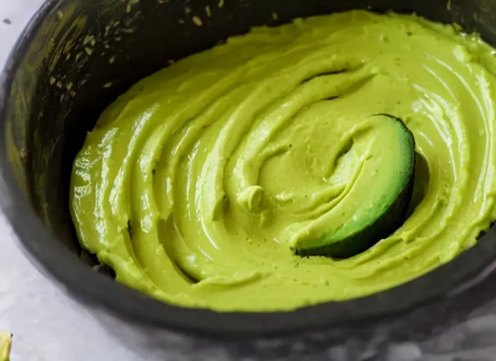 Image similar to nickacado avacado in a tub of melted nacho cheese