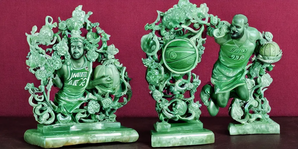 Prompt: ornate jade sculpture of lebron james