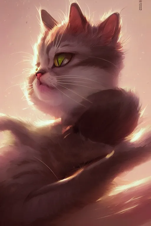 Image similar to Kawaii Cat, digital painting, highly detailed, artstation, concept art, smooth, sharp focus, illustration, art by artgerm and greg rutkowski.