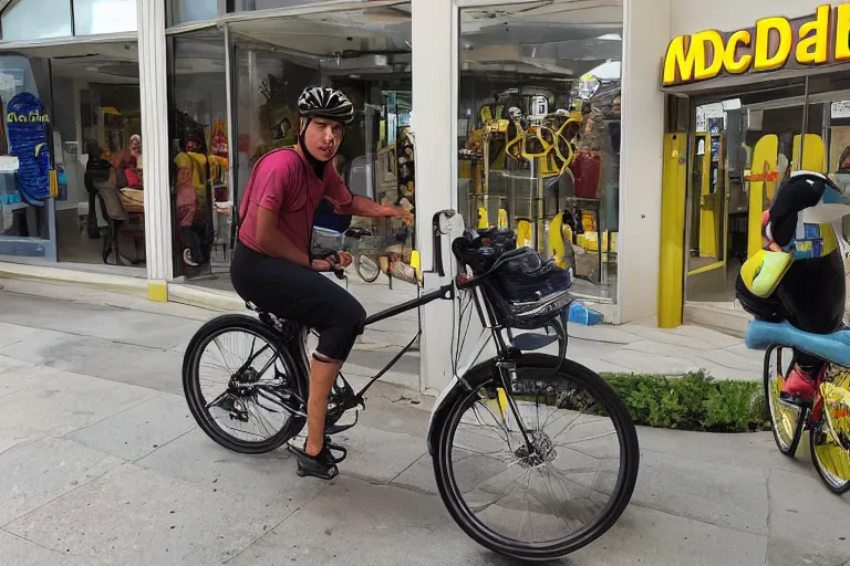 Image similar to cyclist in toilet!!! inside mcdonalds is eating donuts!!! and drinking yerba!!! mate