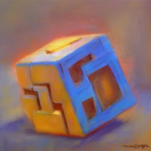 Image similar to beautiful impressionist painting of companion - cube