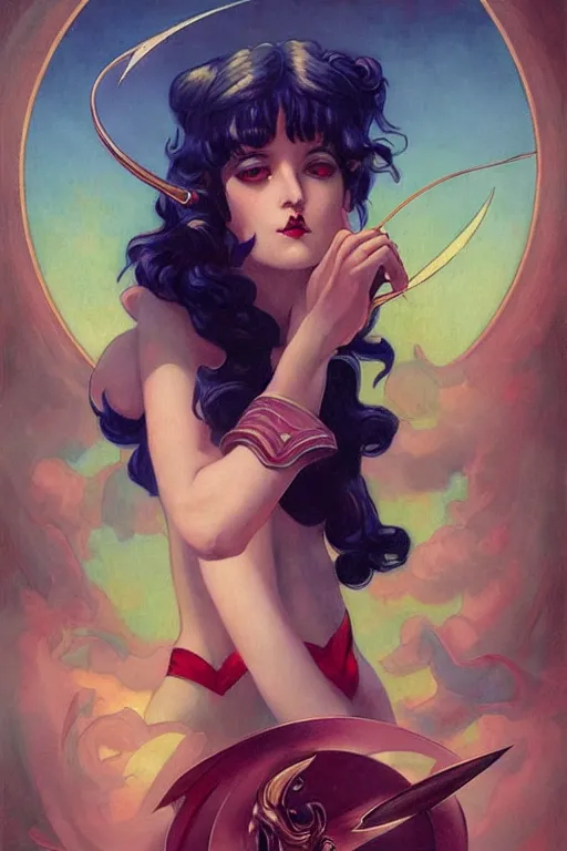 Prompt: Sailor Saturne by Peter Mohrbacher in the style of Gaston Bussière, Art Nouveau