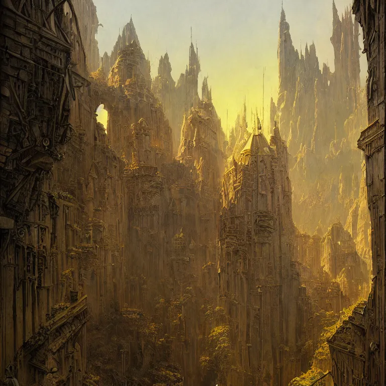 Image similar to a detailed painting inspired by moebius and beksinski of a medieval two floor building. fantasy poster. lord of the rings style. cinematic fantasy scene. fantasy. carl spitzweg. renaissance elements. renaissance element. oil painting. award winning. trending on artstation. 8 k