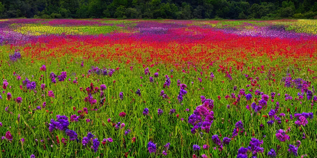 Prompt: wallpaper image of a beautiful field of flowers realistic photography