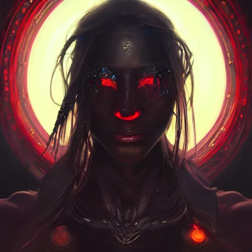 Image similar to black smoked demon with red eyes, fantasy magic, dark light night, intricate, bright colors, sharp focus, illustration, highly detailed, digital painting, concept art, matte, art by wlop and artgerm and greg rutkowski and alphonse mucha, masterpiece w 9 6 0