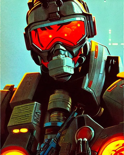 Image similar to soldier 7 6 from overwatch, character portrait, portrait, close up, concept art, intricate details, highly detailed, vintage sci - fi poster, retro future, in the style of chris foss, rodger dean, moebius, michael whelan, and gustave dore