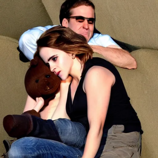 Prompt: emma watson putting a bear in a sleeper hold