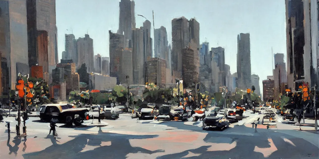 Prompt: city morning ben aronson matte painting