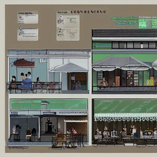 Prompt: concept art a singaporean neighborhood coffee shop