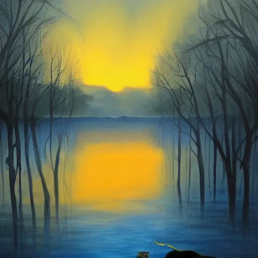 Prompt: meeting with the river spirit, night, beautiful painting