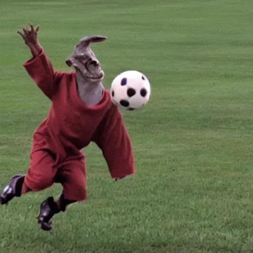 Prompt: jar jar beans doing football tricks