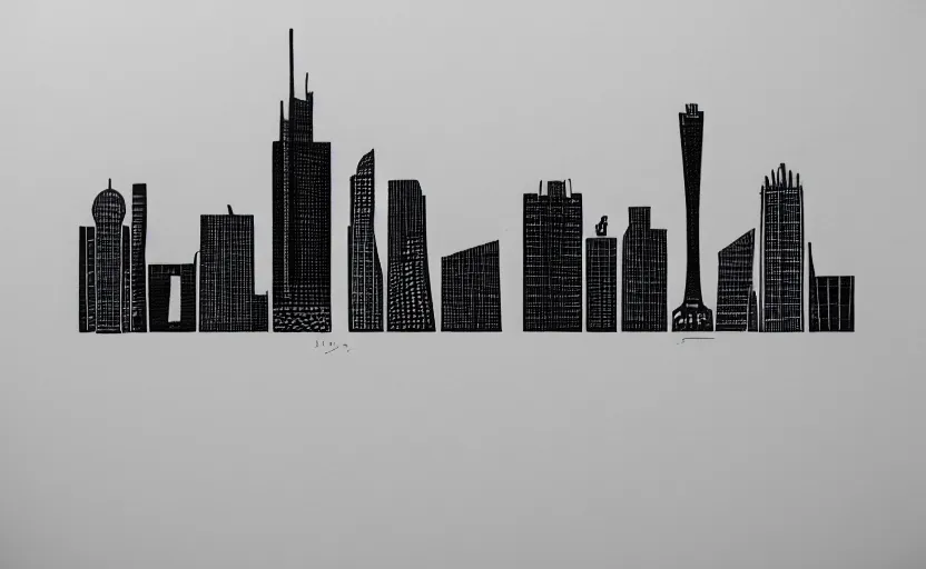 Prompt: minimalist hand drawing of frankfurt skyline