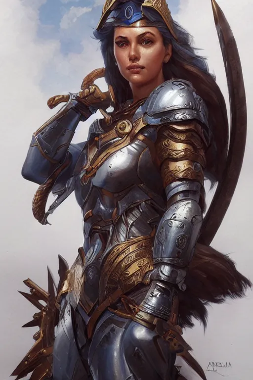 Image similar to amazon valkyrie athena, d & d, fantasy, portrait, highly detailed, headshot, digital painting, trending on artstation, concept art, sharp focus, illustration, art by artgerm and greg rutkowski and magali villeneuve