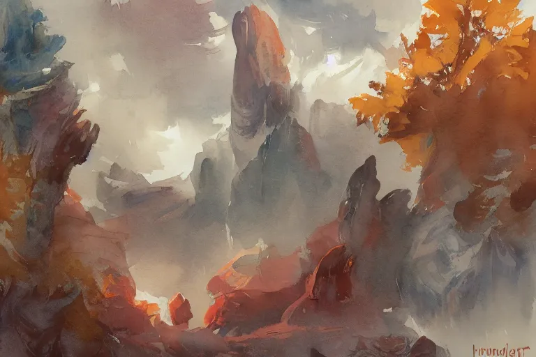 Image similar to small centered on watercolor paper, paint brush strokes, abstract watercolor painting of ancient scandinavian totem, cinematic light, national romanticism by hans dahl, by jesper ejsing, by anders zorn, by greg rutkowski, by greg manchess, by tyler edlin