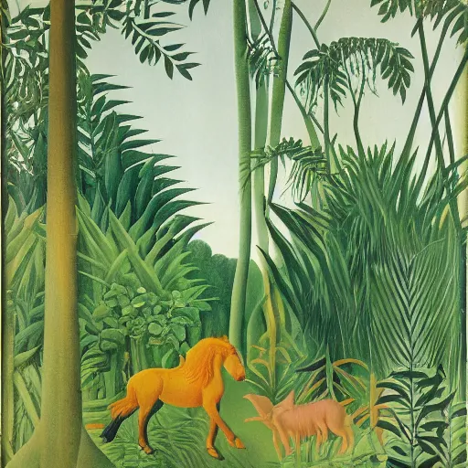 Image similar to A unicorn, nature, jungle, Henri Rousseau