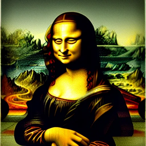 Prompt: Mona Lisa painted with vomit