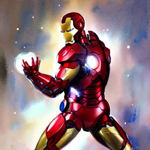 Image similar to Full body Portrait of marvel comics character, superior iron man, full of details, watercolor painting, concept art, smooth, by Ina Wong and wlop ，trending on cgsociety and artstation，8kHDR，light effect