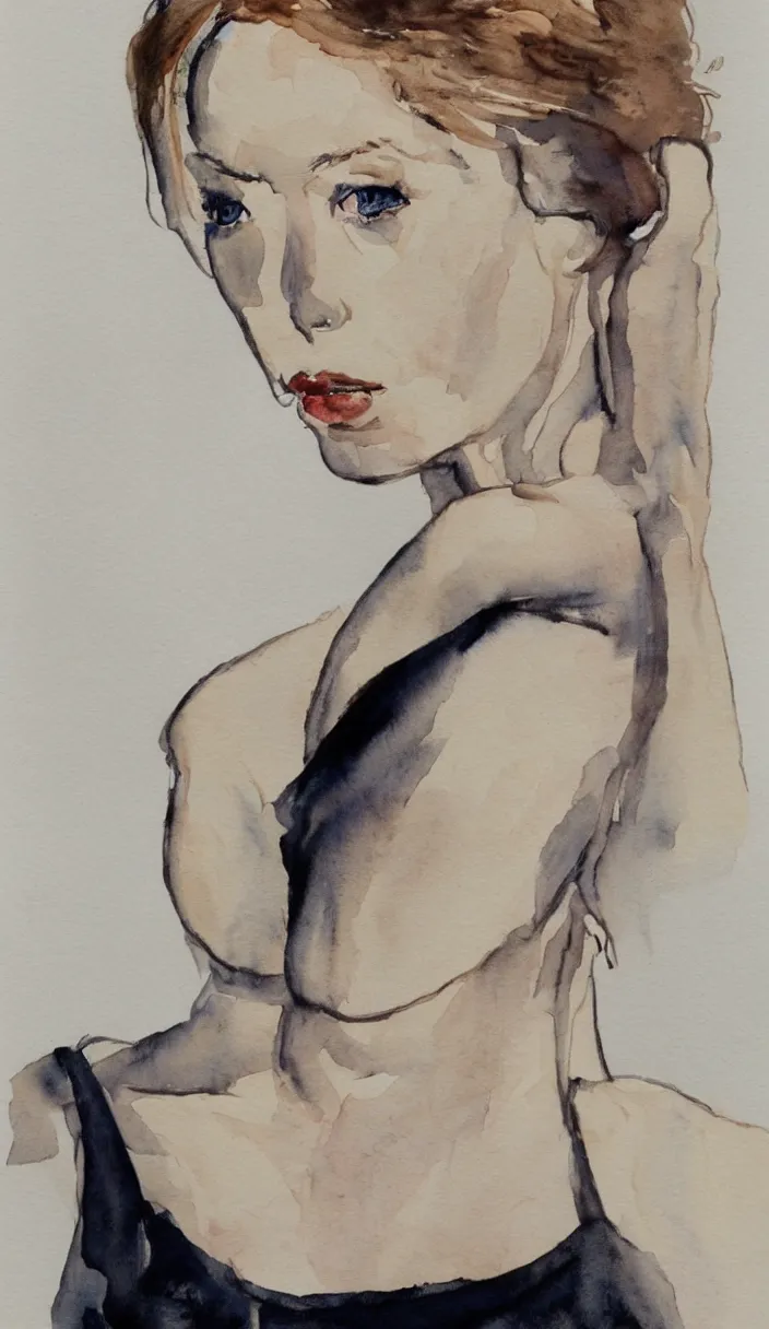 Prompt: a beautiful watercolor painting of doutzen kroes by marlene dumas