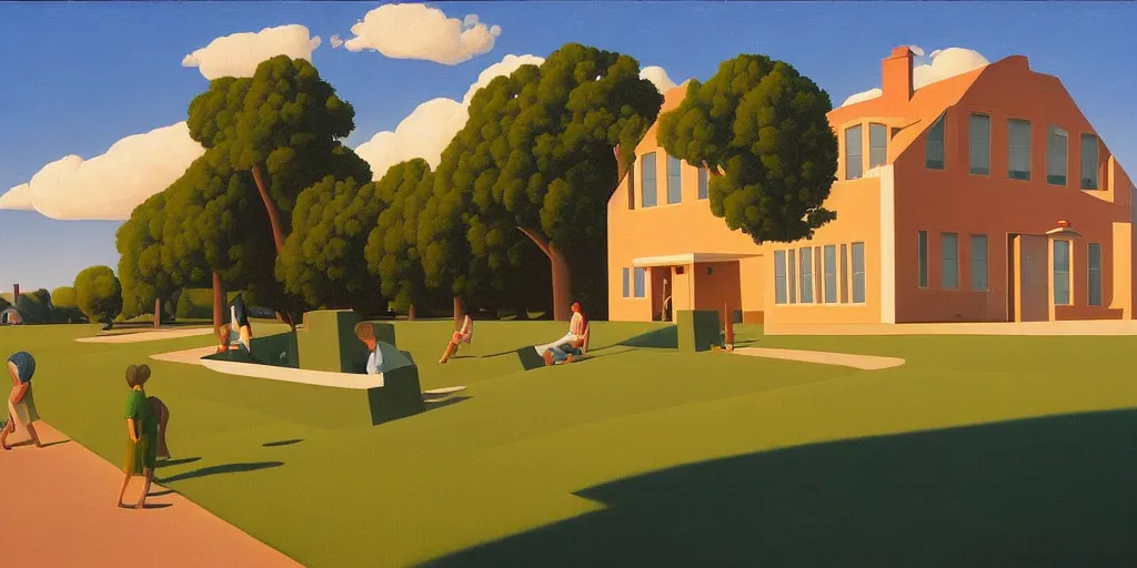 Image similar to the school, blue sky, summer evening, kenton nelson