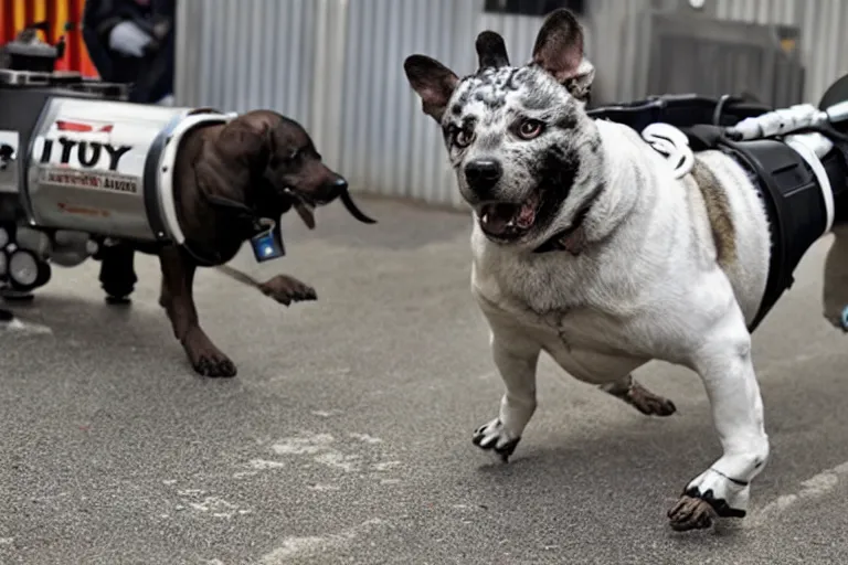 Image similar to terror dog, streamlined industrial robotic guard dog for security and crowd control, unfriendly, vicious, powerful, brutish