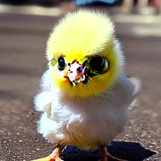 Image similar to cute baby chick dressed as a jail prisioner