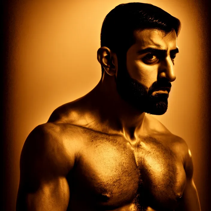 Image similar to cinematic bust portrait, sheikh, sultan, emir, head and chest only, dramatic pose, contemporary, masterpiece, cinematic composition, dramatic pose, beautiful lighting, sharp, details, hyper - detailed, hd, 4 k