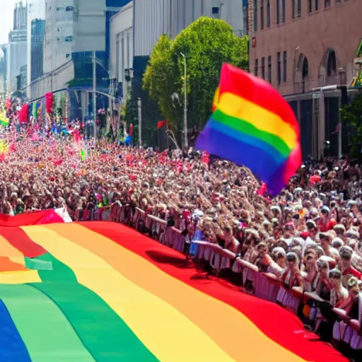 Image similar to photo of vladimir putin leading the gay pride parade, depth of field