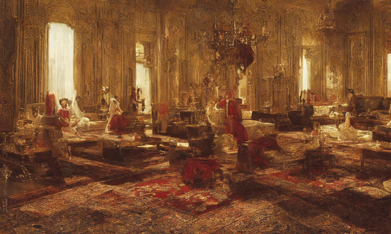 Image similar to grand dream of ottoman opulence and the splendor of architectural orientalism, art by rudolf ernst, orientalism, hypereralism, ultra hd, 8 k resolution