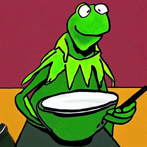 Prompt: “ kermit the drug smoking a joint on the joe rogan podcast, vivid, photorealistic ”