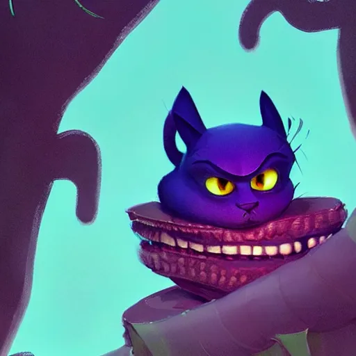 Image similar to cheshire cat by cory loftis and goro fujita, exquisite lighting, art, very coherent, plain background, trending on artstation