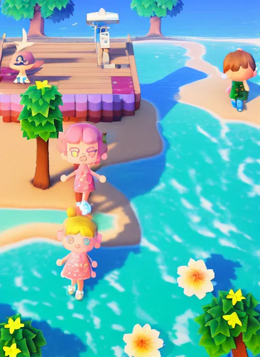 Image similar to sparkling pastel cute voxel art of a beach in animal crossing, behance, artstation, cute, Japanese, 3d render, unity, beautiful lighting, extremely beautiful, very beautiful award winning art Huang Guangjian and Gil Elvgren and Sachin Teng , Greg Manchess