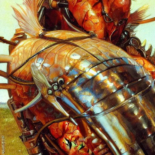 Prompt: shrimp fish as a fantasy knight, closeup portrait art by norman rockwell and donato giancola and greg rutkowski,