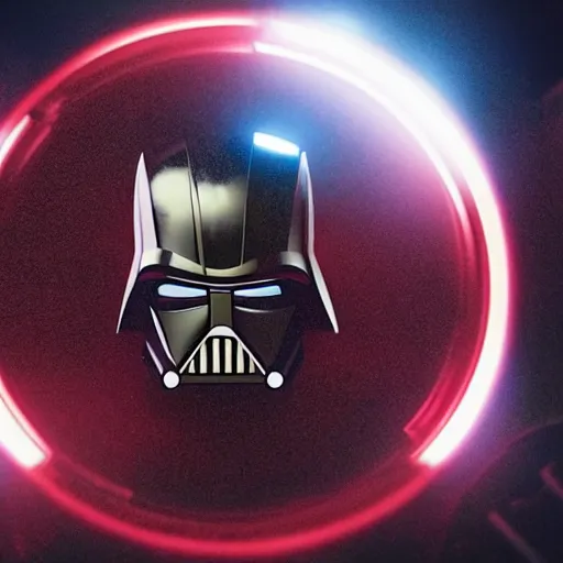 Image similar to a mix between iron man and darth vader, in space, shot on alexa, 3 5 mm cooke, still from a movie, trending on hollywood reporter, realistic, cg render, roger deakins