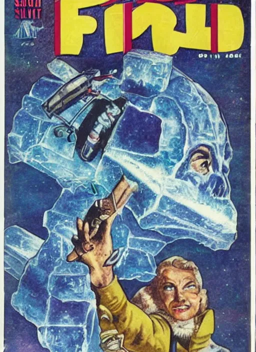 Image similar to pulp sci-fi magazine of the day the earth turned to ice