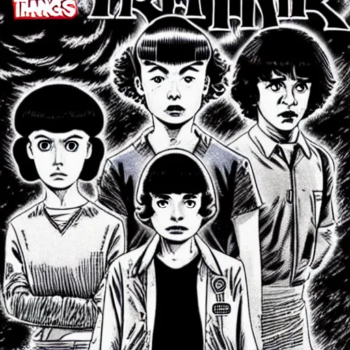 Image similar to stranger things 4 season manga by junji ito