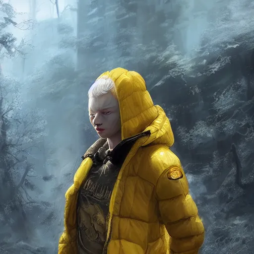 Prompt: a beautfiul award winning aesthetic commission of an antrho albino tiger wearing a yellow-black padded hooded puffer jacket,digital art,art by greg rutkowski,character design by charles bowater,ross tran,photorealistic,detailed face,hyperdetailed,western comic,2021,artstation,deviantart,unreal engine 5