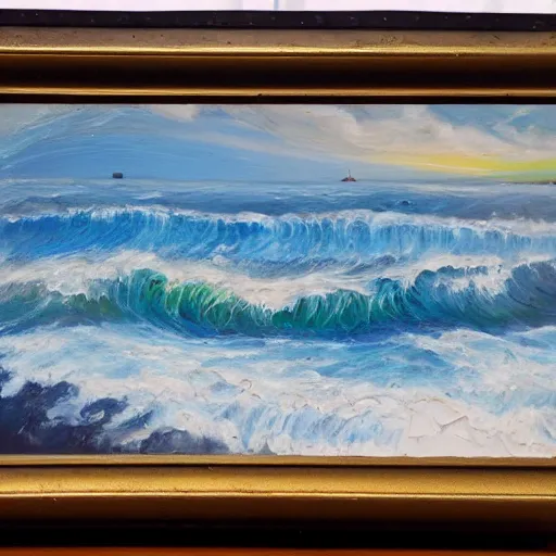 Image similar to an impasto oil painting of a barreling wave