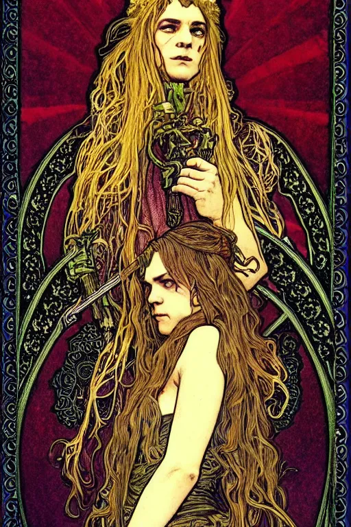 Image similar to dark fantasy, tarot card of the Ian Lynch from the band lankum!!!!!, dark surrealist , fantasy, intricate, elegant, highly detailed, digital painting, artstation, concept art, smooth, sharp focus, illustration, art by Jim Fitzpatrick and alphonse mucha