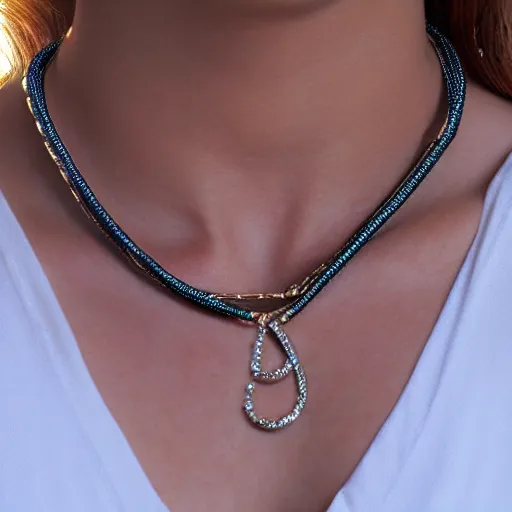 Prompt: necklace helen of troy on a young beautiful woman neck, hyper realistic,