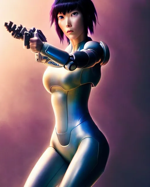 Image similar to weta disney pixar movie still portrait photo of motoko kusanagi ghost in the shell : : as cyborg woman by pixar : : by weta, wlop, ilya kuvshinov, rossdraws, artgerm, marvel, maxim cover, latex, octane render, sweaty, iridescent, bright morning, anime, liosh, mucha : :