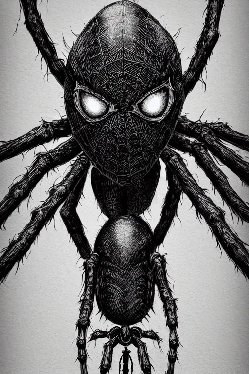 Image similar to spider humanoid figure monster, symmetrical, highly detailed, digital art, sharp focus, trending on art station, kentaro miura manga art style