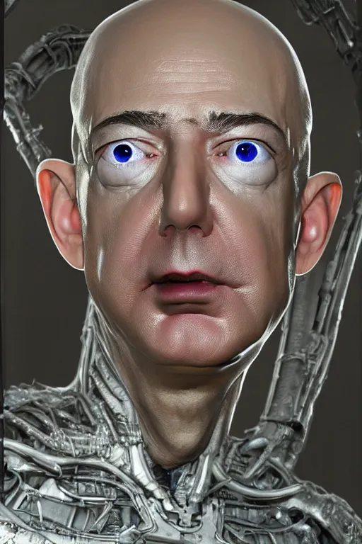 Image similar to jeff bezos as an alien invader, photorealistic, cinematic lighting, highly detailed, very intricate, by hr giger